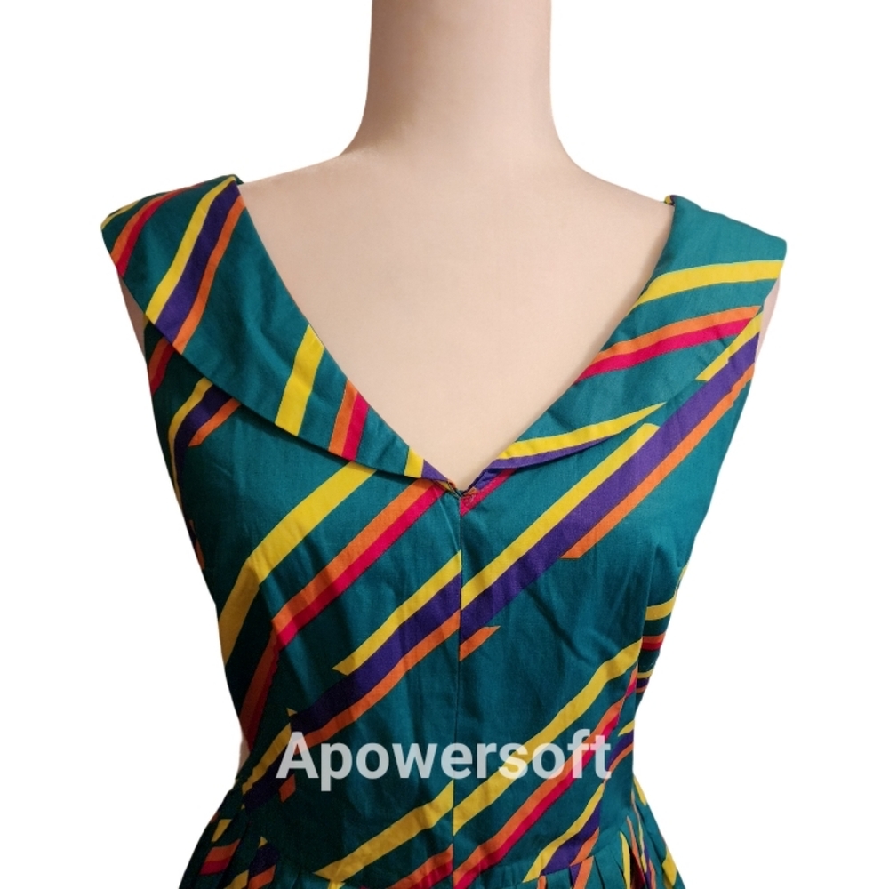 Emily & Fin Rainbow Stripe Vintage Style A Line Dress - Picture 2 of 8